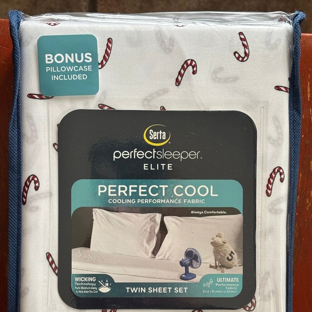 4-pc Serta Perfect Sleeper CANDY CANES Twin Size Sheet Set (1 BONUS Pillowcase)